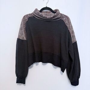 We The Free People Top Womens S Black At The Lodge Funnel Neck Jacquard Sweater